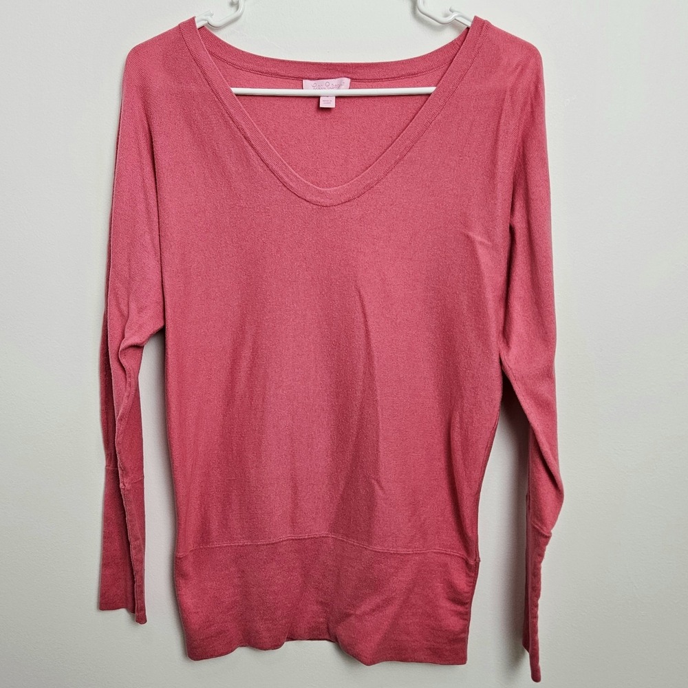 Lilly Pulitzer Sweater Size S‎ Silk Cotton Knit Pullover Long Sleeve V-Neck Pink